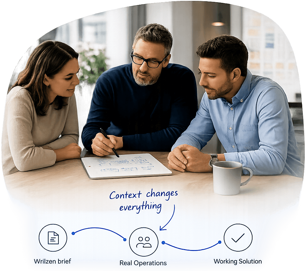 Team collaborating around a business solution