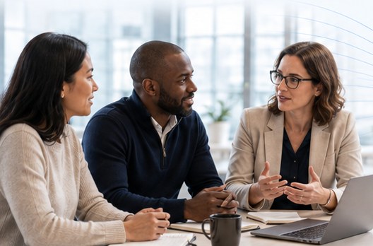 A business team talking through how their work actually runs