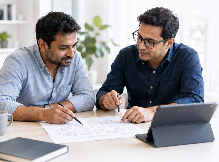 Two founders working through a product plan together